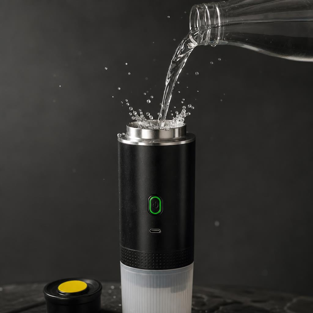 Water toevoegen aan het draagbare espressoapparaat